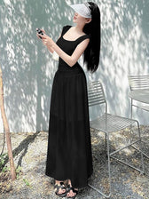 Scoop Neck Bodycon Maxi Dress In Black Black Long Maxi Dress