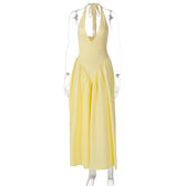 Halter Deep V-Neck Backless Satin Midi Dress 8
