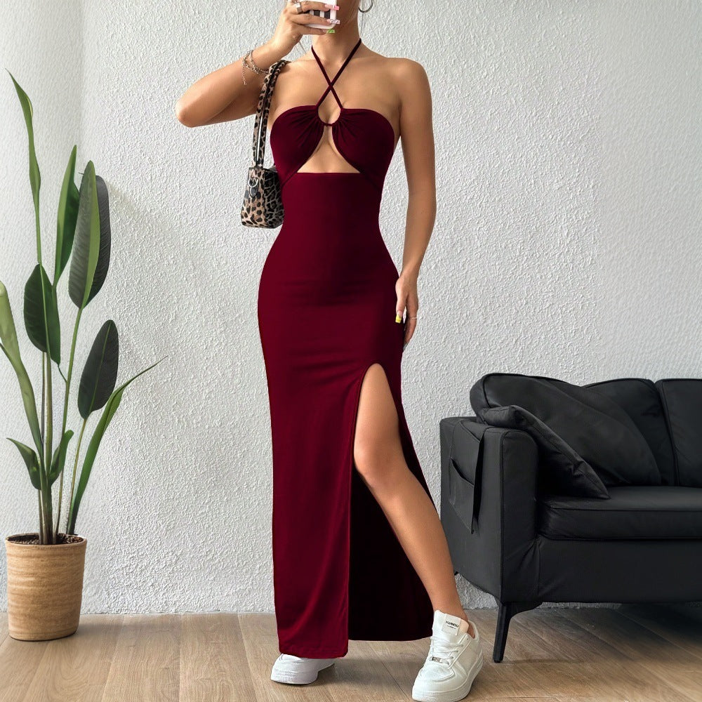Women Clothing Spring Summer Chic Halter Dress Socialite Slimming Slim Fit Maxi Dress