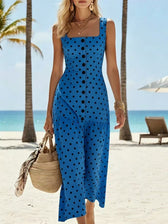 Polka Dot Square Neck Sleeveless Tiered Midi Dress 7
