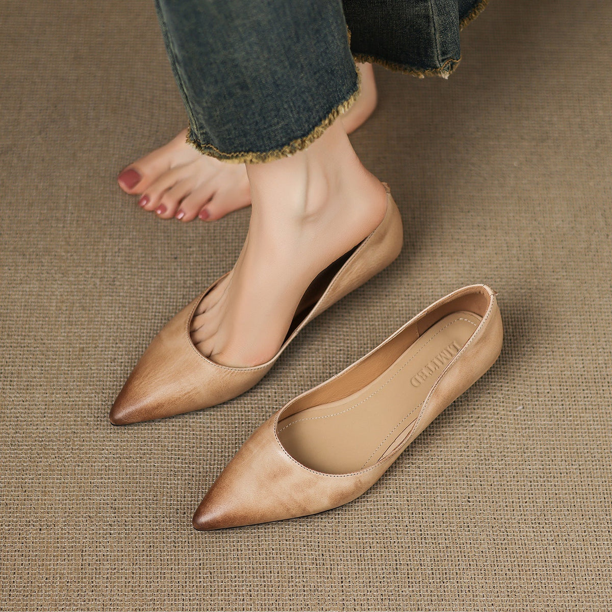 Pointed Toe Slip On Low Wedge Flats
