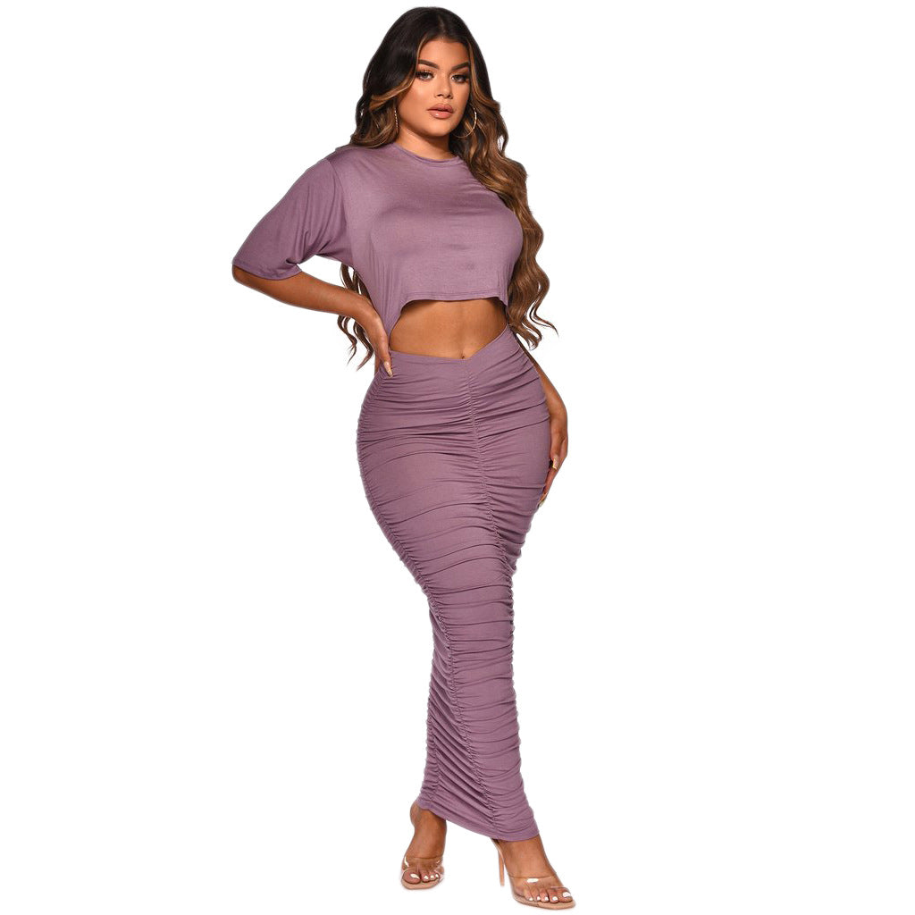 Pleated Solid Color cropped Women Dress