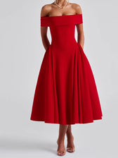 Off Shoulder Fit and Flare Midi Dress 8