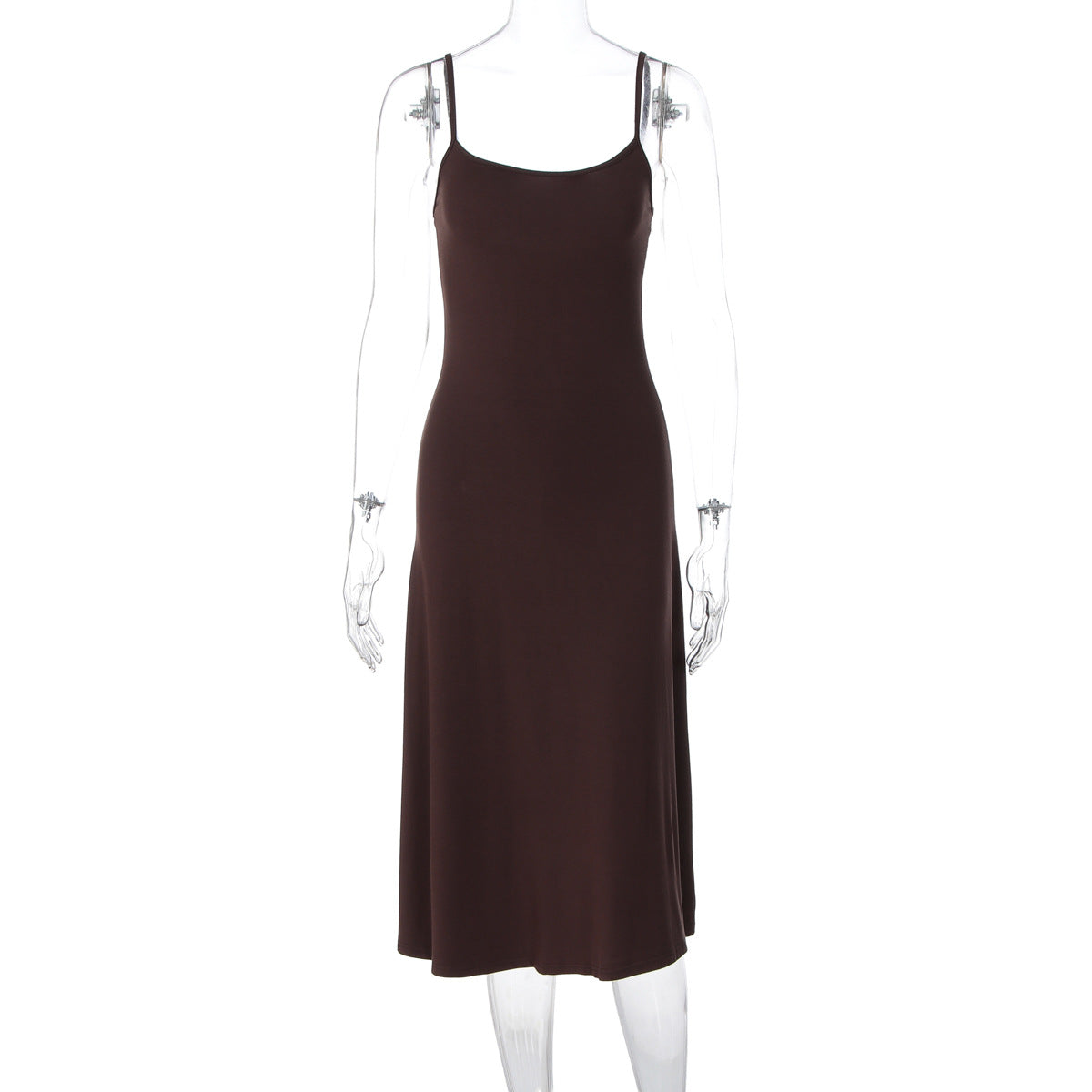 Square Neck Spaghetti Strap Fitted Fishtail Midi Dress 3