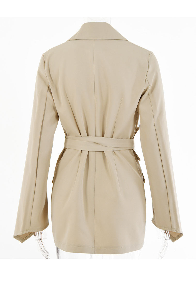 Solid Color Belted Tunic Jacket