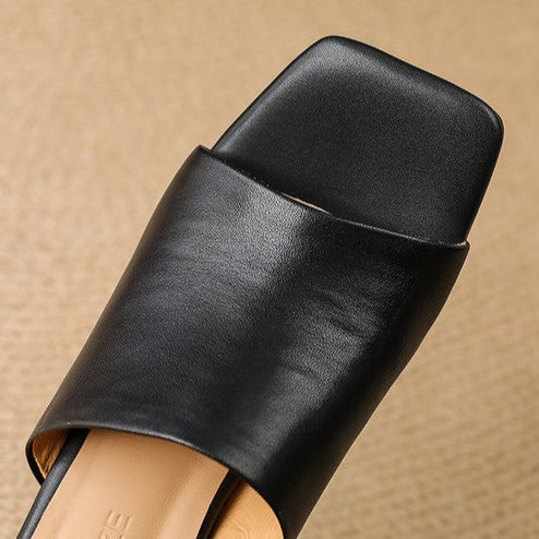 Square Open Toe Sculpted Heel Mules