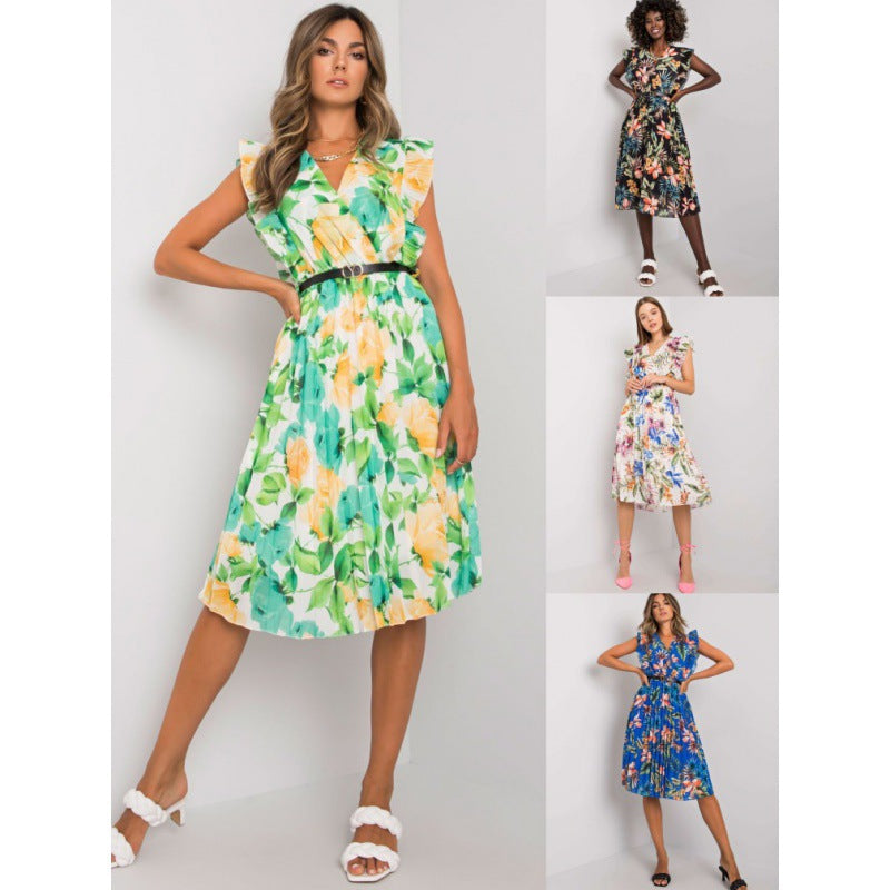 Eugenia Statement Women's Flower Ruffle Midi Dress Elevated Occasion Wear
