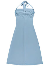 Black Halter Midi Dress With Semi Flare L / Blue Black Halter Party Dress