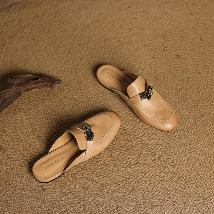 Round Toe Buckle Backless Loafer Mules
