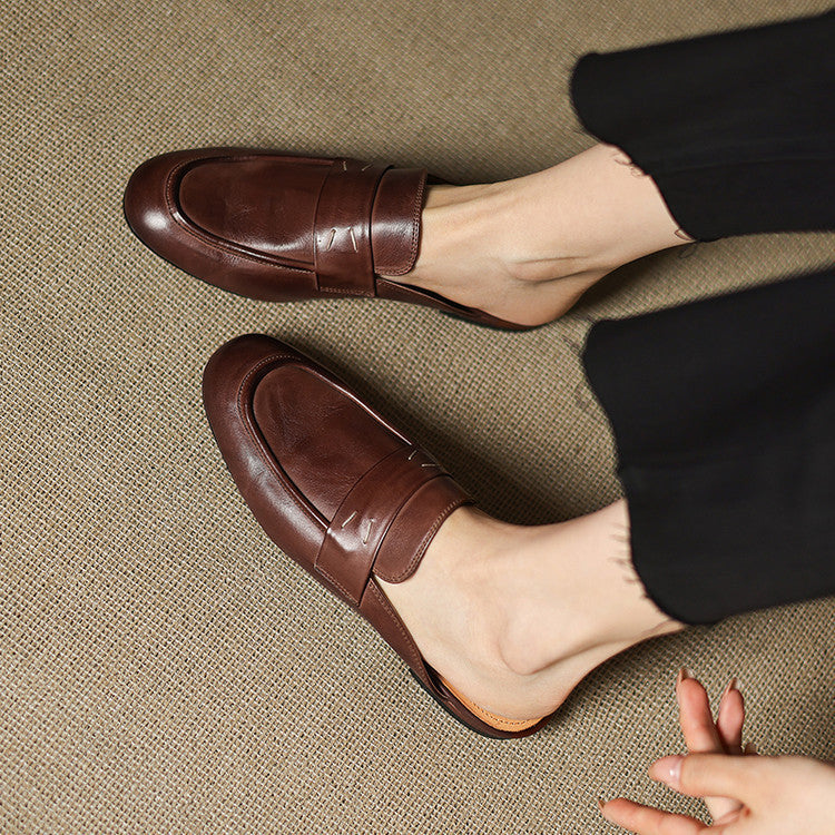 Square Toe Flat Penny Loafer Mules