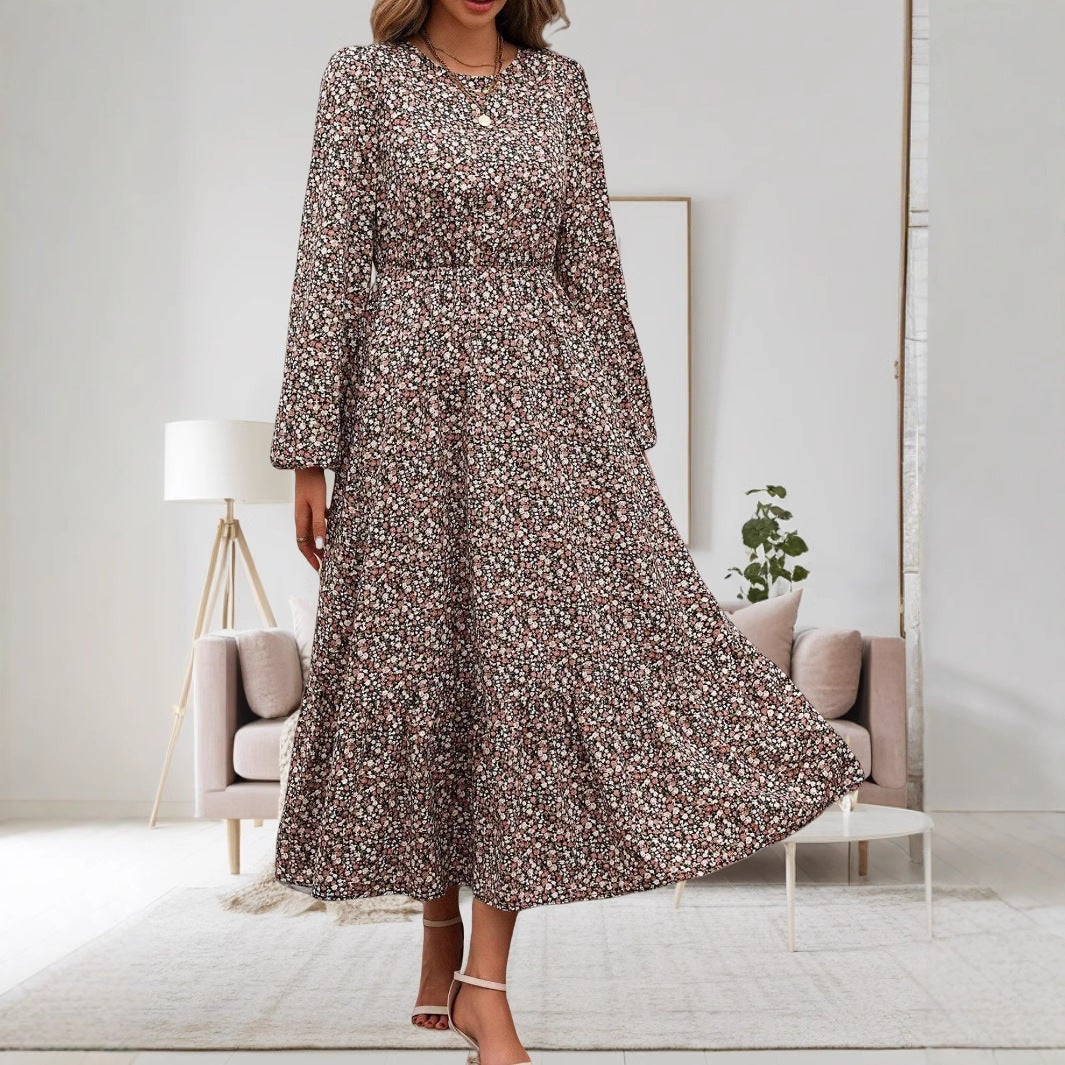 Luisa Chic Women's Flower Print Midi Dress with Long Sleeves Silhouette Collection