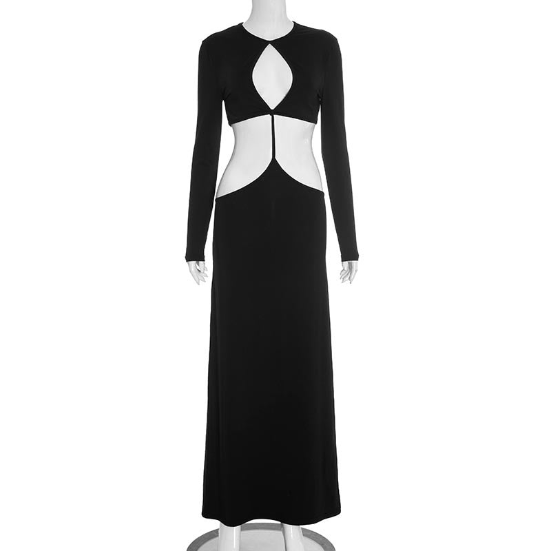 Long Sleeve Keyhole Front Side Cut Out Bodycon Maxi Dress 5