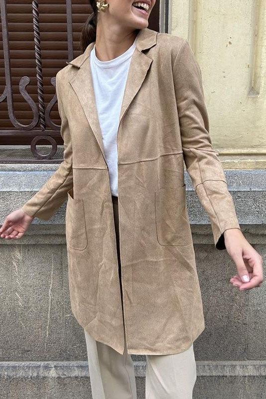 Medium-length Suede Trench Coat