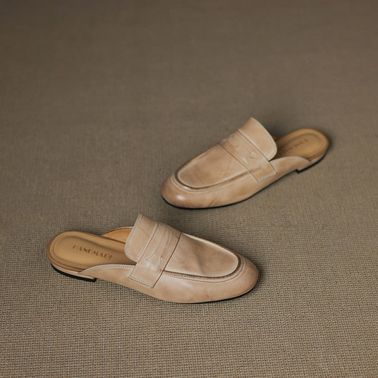 Square Toe Flat Penny Loafer Mules