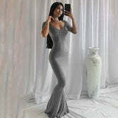Scoop Neck Spaghetti Strap Bodycon Mermaid Maxi Dress 25