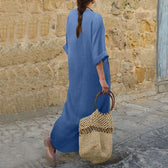 Split Neck Long Sleeve Pocket Kaftan Maxi Dress 3