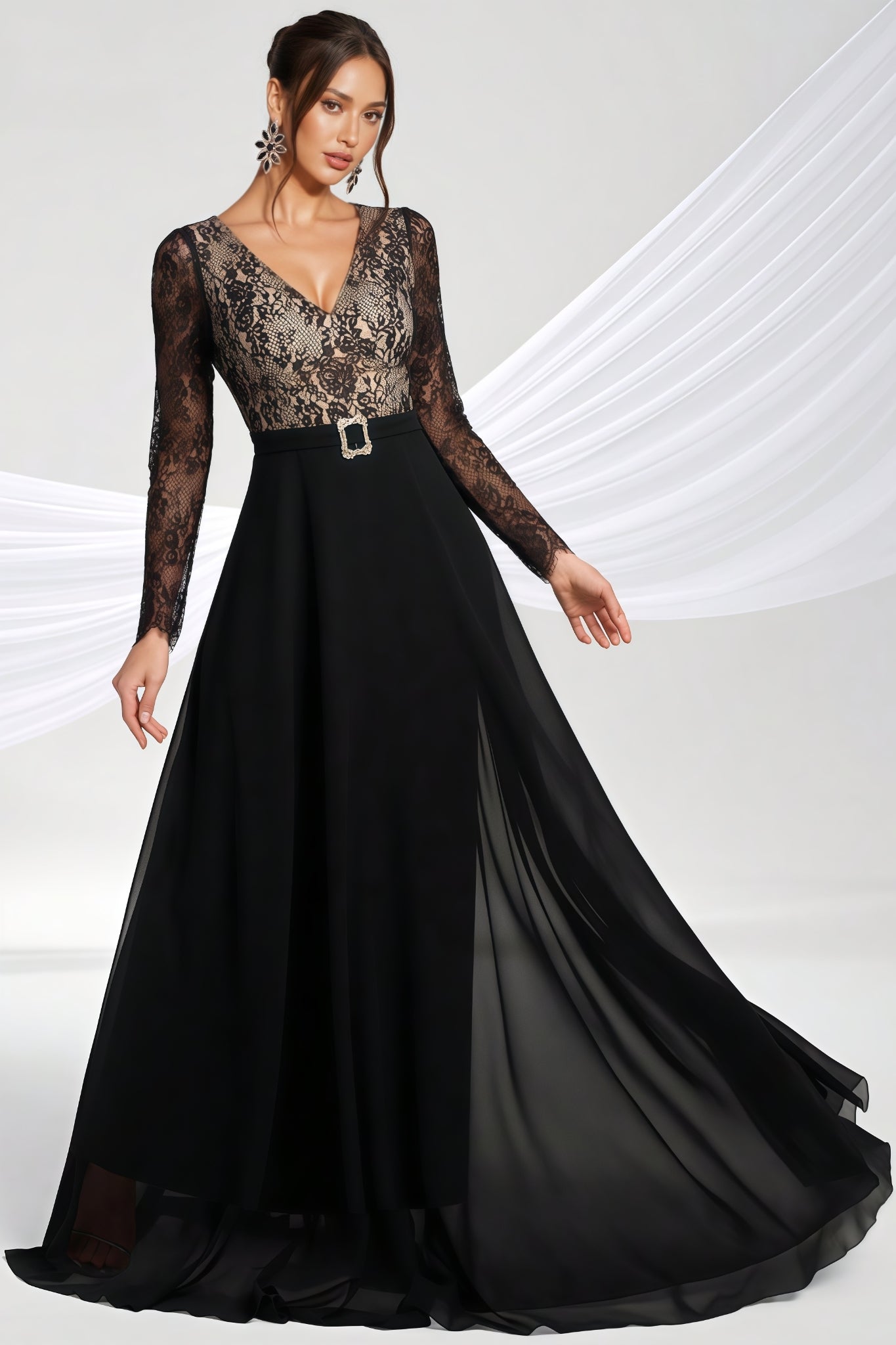 Abel Black Long-Sleeve Lace Maxi Dress - View 2
