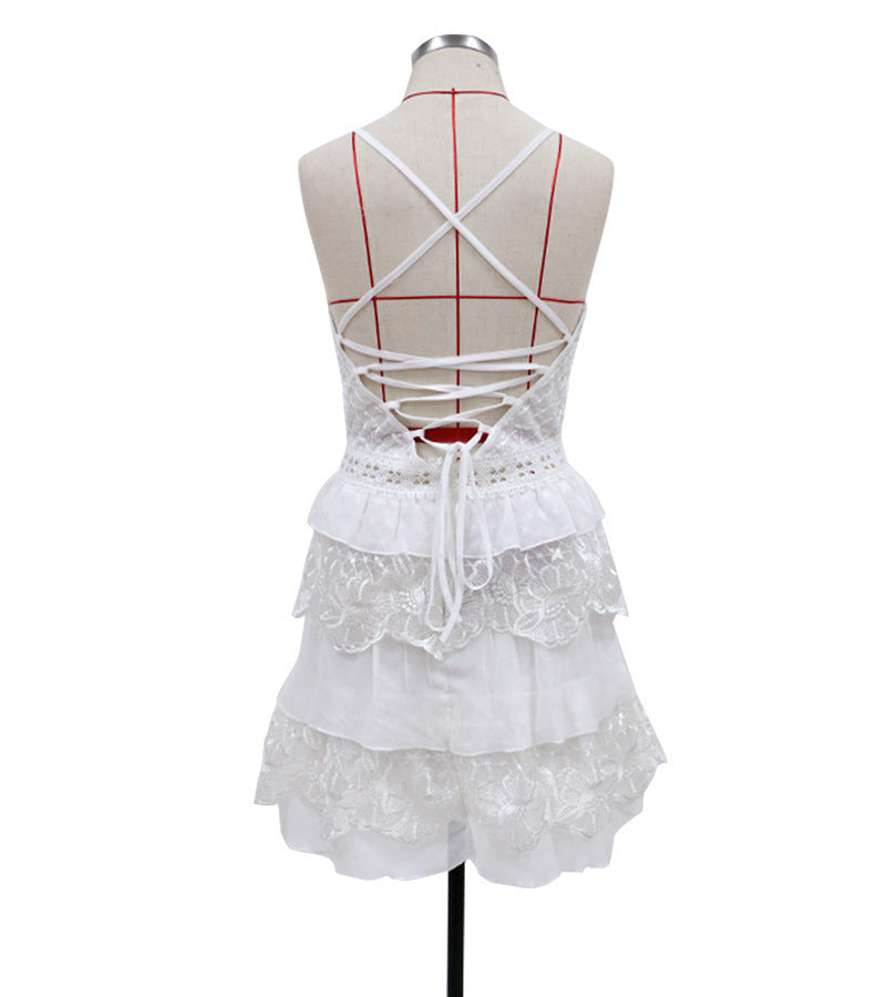 Backless Lace up Tiered Dress Short - View 4
