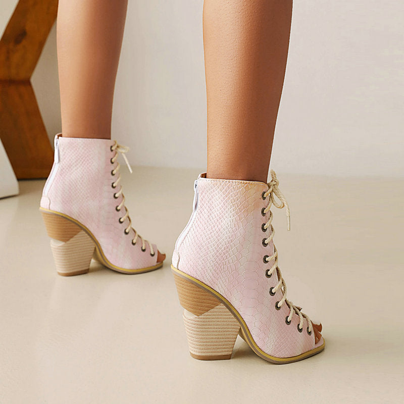 Front Lace-up Shaped Hell Sandals