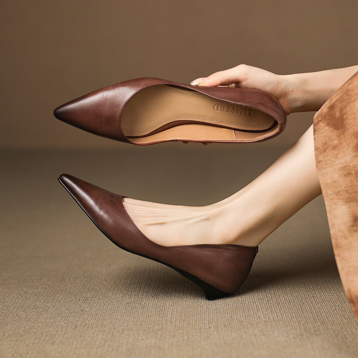 Pointed Toe Slip On Low Heel Flats