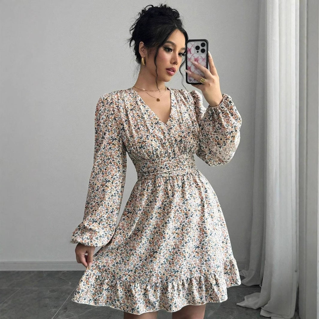 Yesenia Timeless Women's Floral Dress with V Neck and Ruffle Details Designer Edit