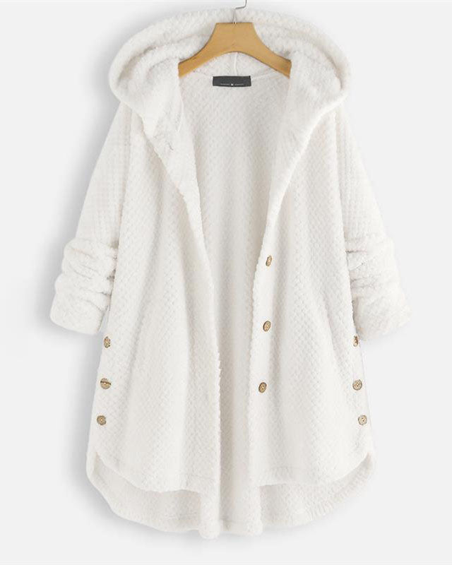 Button Closure Rounded Hem Hooded Sweatshirt Jacket