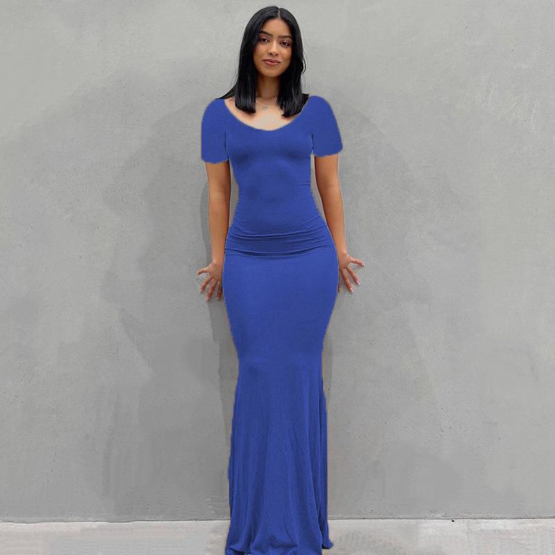 Scoop Neck Spaghetti Strap Bodycon Mermaid Maxi Dress 31