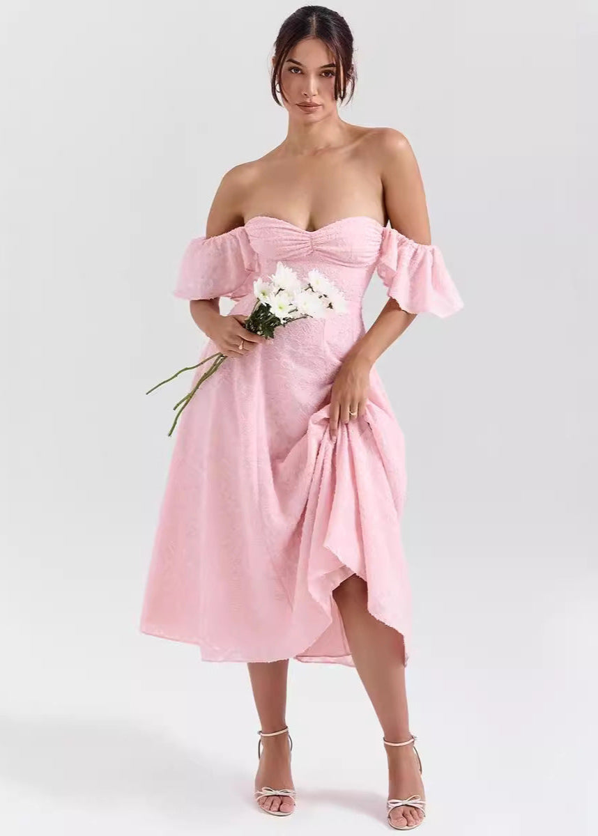 Rosalie Textured Flutter Sleeve Midi Dress