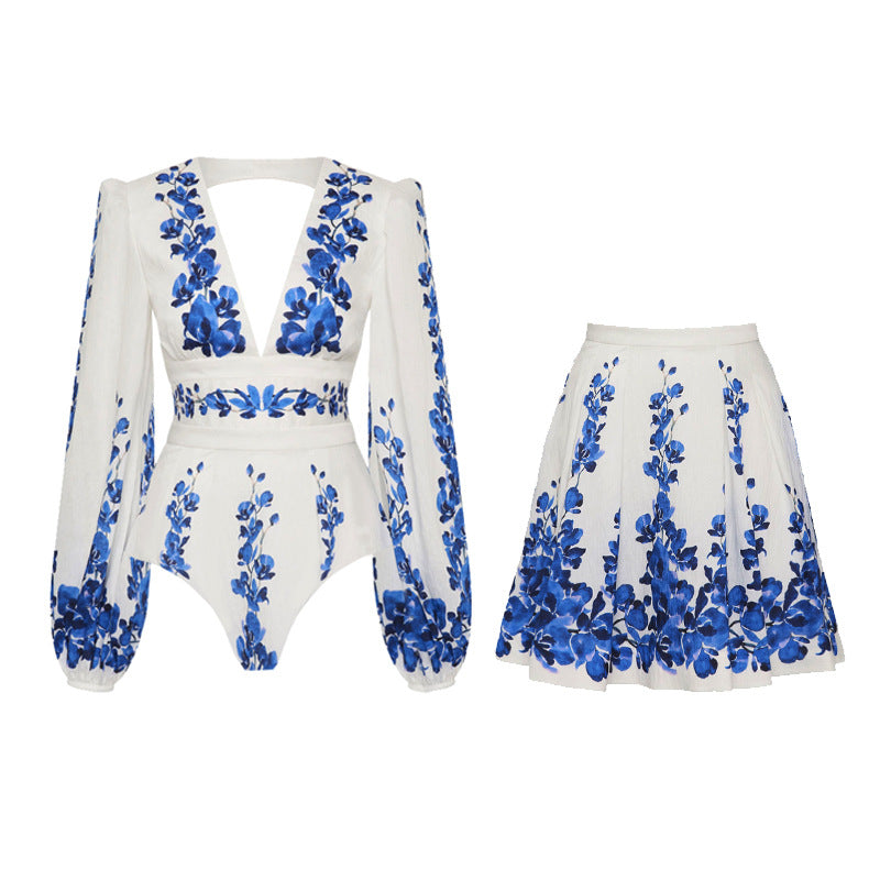 Monte Coast  Swimsuit Short Skirt Set - Blue