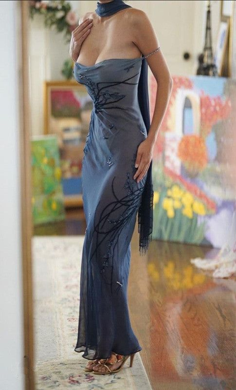 Elegant Blue Mermaid Prom Dress ,Spaghetti Straps Evening Dress  cc2003