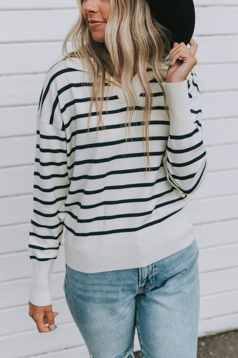Prepped For Fall Striped Lapel Sweater