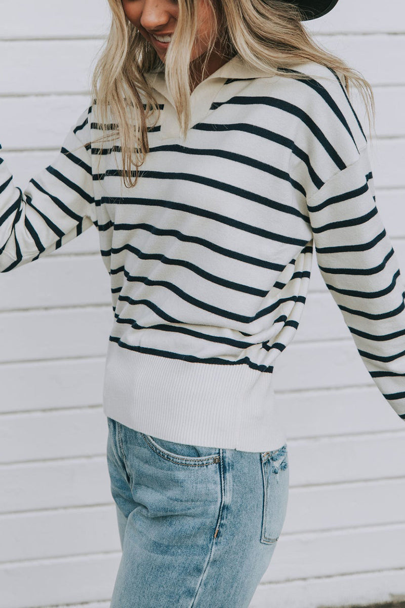 Prepped For Fall Striped Lapel Sweater