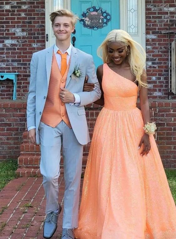 Orange One Shoulder A-line Prom Dress,Orange Formal Gown  cc1095