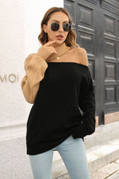 Off Shoulder Sweater With Contrast Colors Black / L Sweaters-L