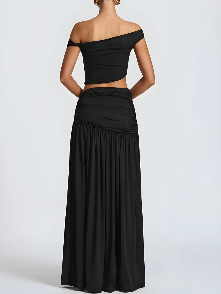 Off Shoulder Crop Top & Slit Maxi Dress Two Piece Set