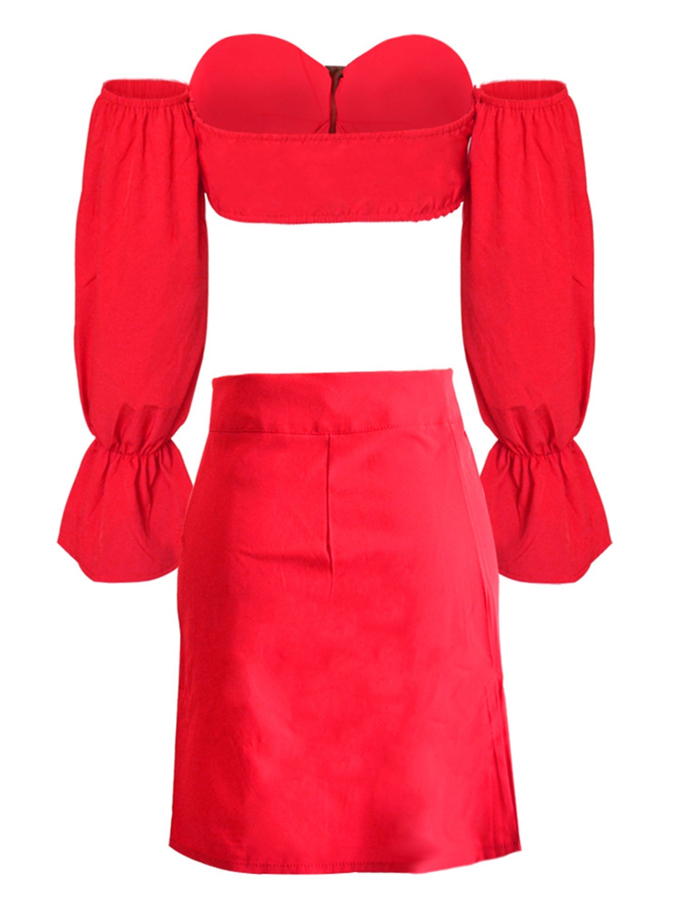 Off Shoulder Lantern Sleeve Crop Top & Skirt Set
