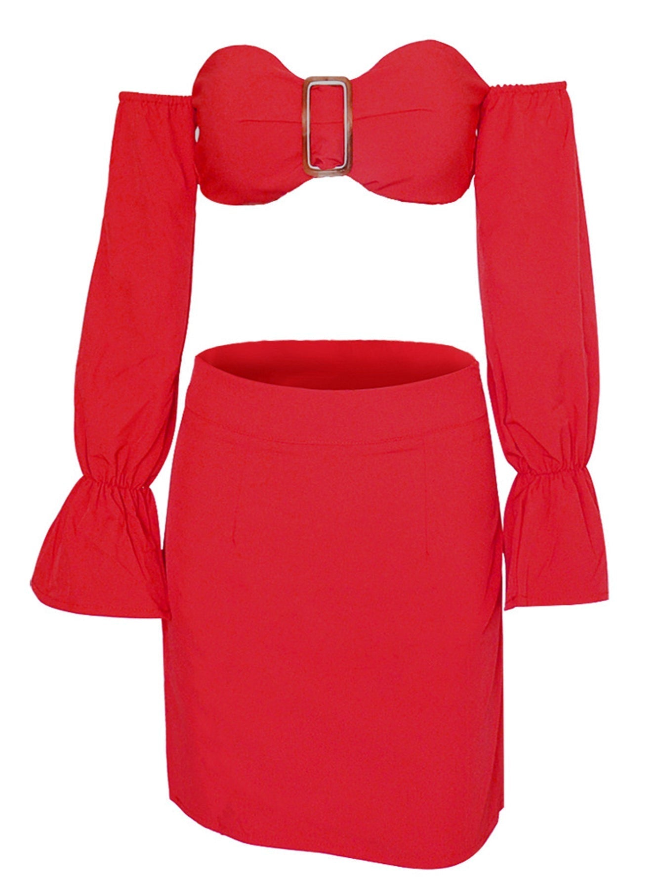 Off Shoulder Lantern Sleeve Crop Top & Skirt Set