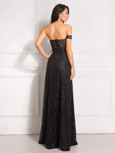 Bling Bling Glitters Floor Length Split Party Dress Backless Long Black Dress 2