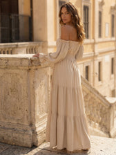 Off Shoulder Long Sleeve Smocked High Split Tiered Maxi Dress 5