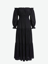 Off Shoulder Long Sleeve Smocked High Split Tiered Maxi Dress 10