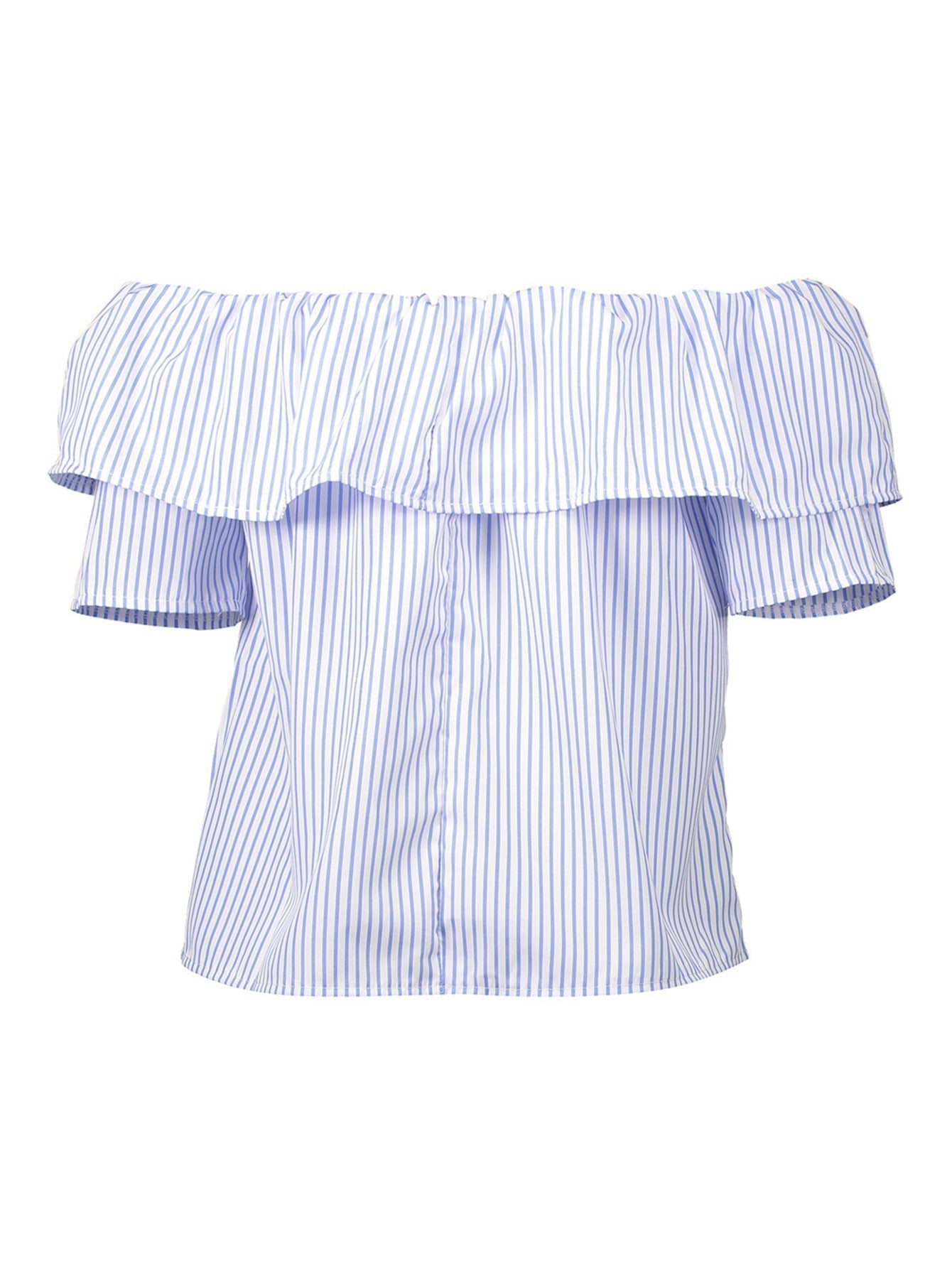 Off shoulder embroidered rose STRIPE T-shirt