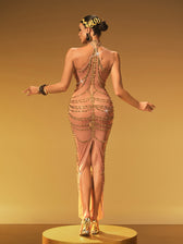 Halterneck Rhinestone Maxi Dress In Gold - View 6