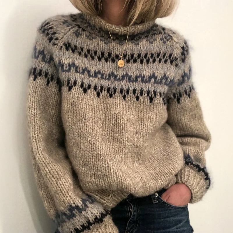 Turtleneck Fair Isle Long Sleeve Knit Sweater