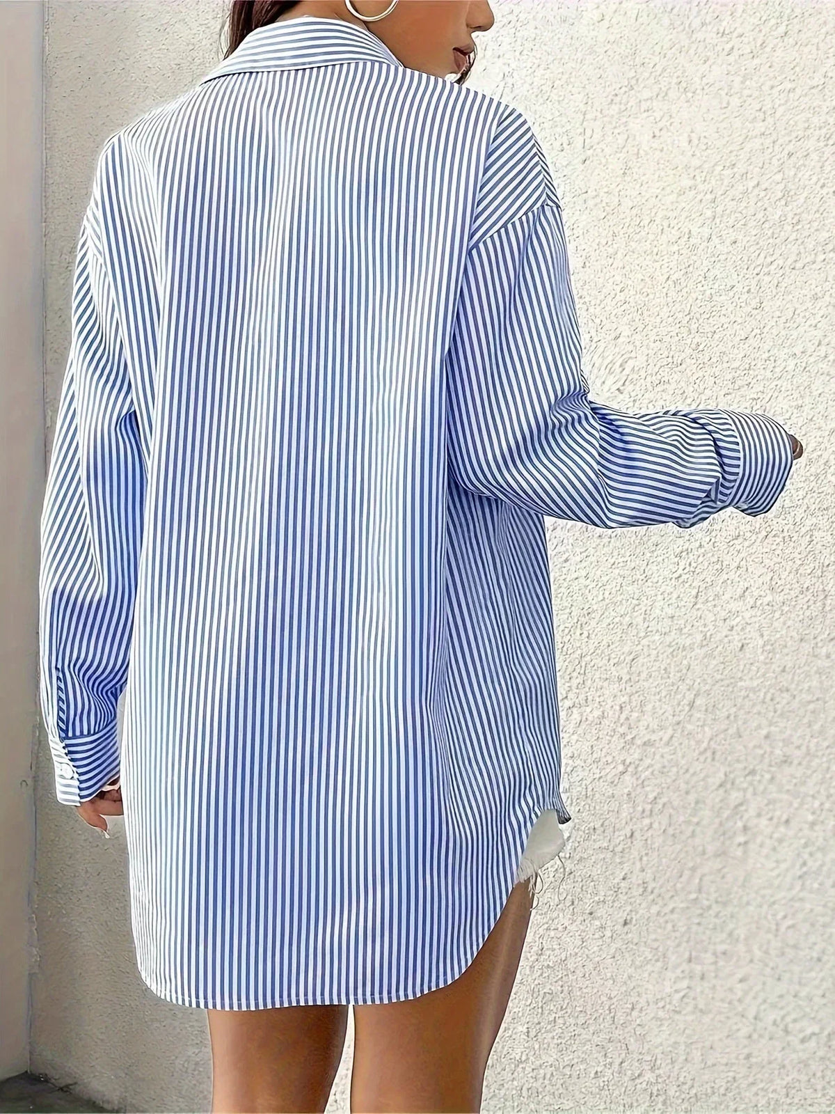 Striped Drop Shoulder Oversized Long Sleeve Shirt