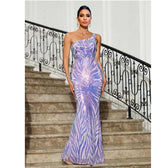 One-Shoulder Sequined Party Dress Lavender / S Partydress-241208