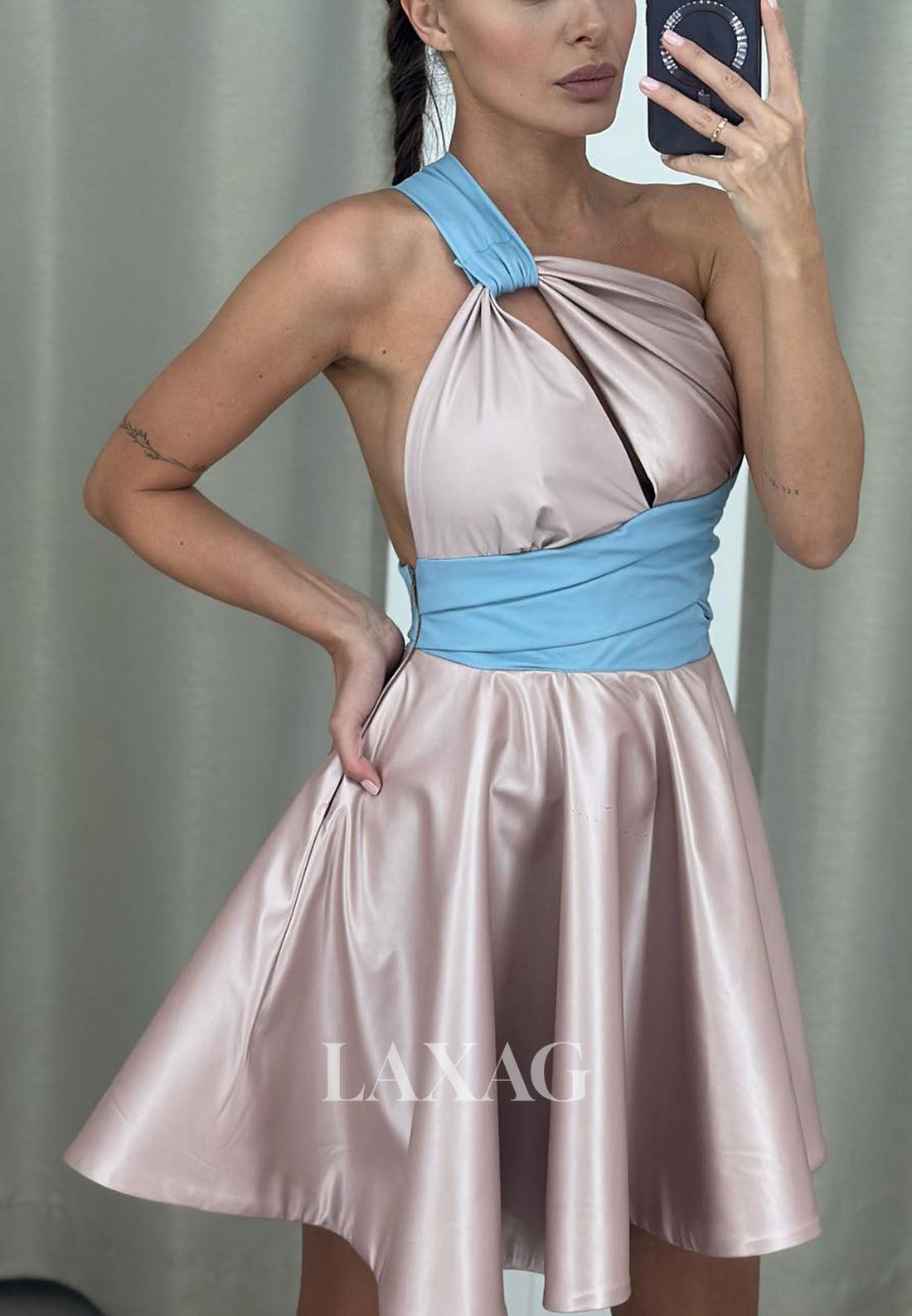 23131 - One Shouder Cutout Backless Paneled Party Homecoming Dress
