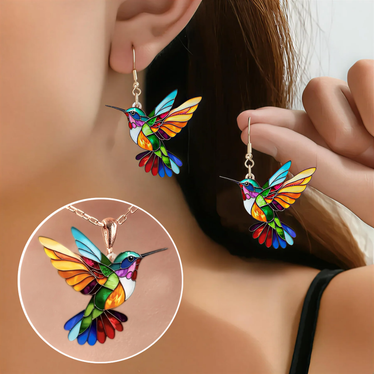 Enamel Hummingbird Pendant Necklace