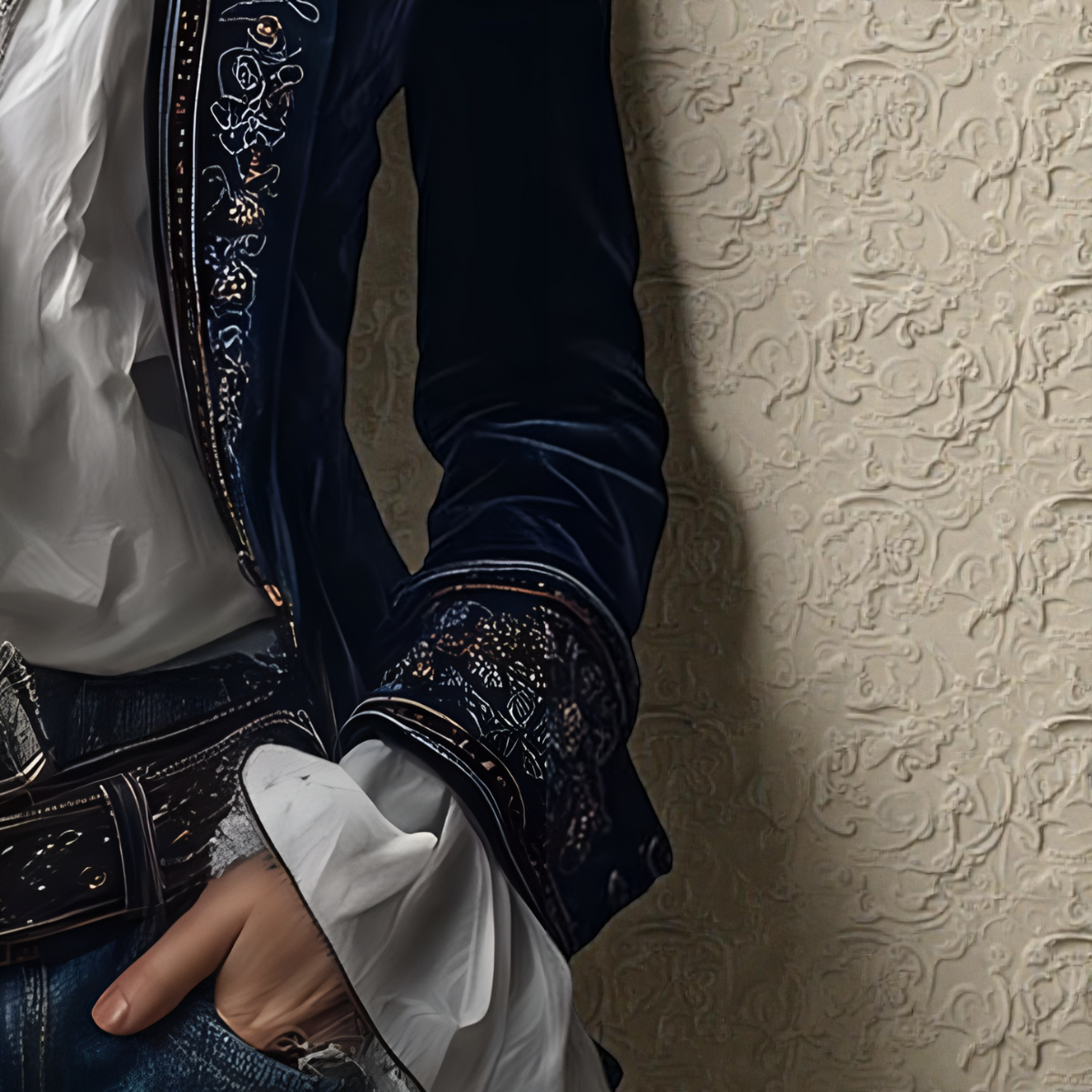 Embroidered Longline Velvet Look Blazer
