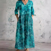Floral Print V-Neck Long Sleeve Tiered Maxi Dress 2