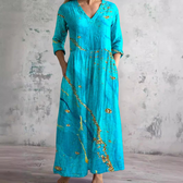 Floral Print V-Neck Long Sleeve Tiered Maxi Dress 10